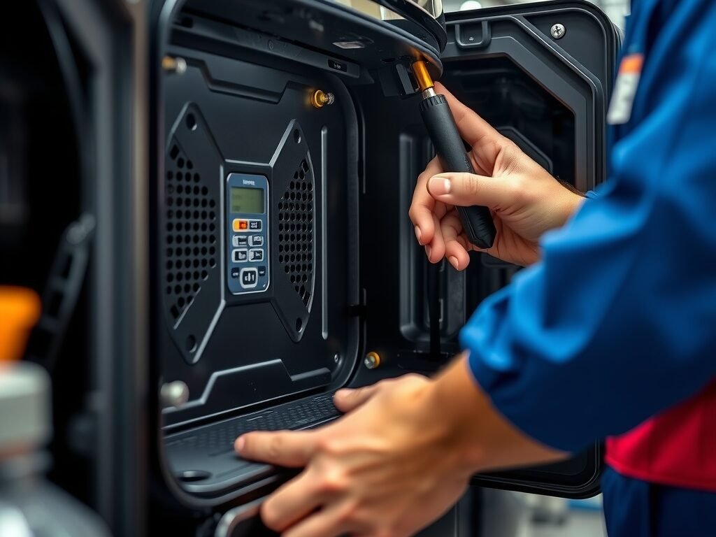 Técnico avaliando a air fryer