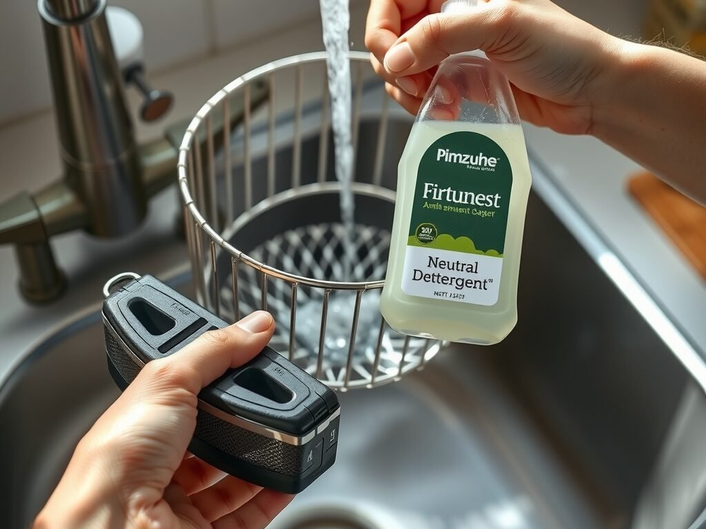 Limpeza da bandeja da air fryer sob água corrente