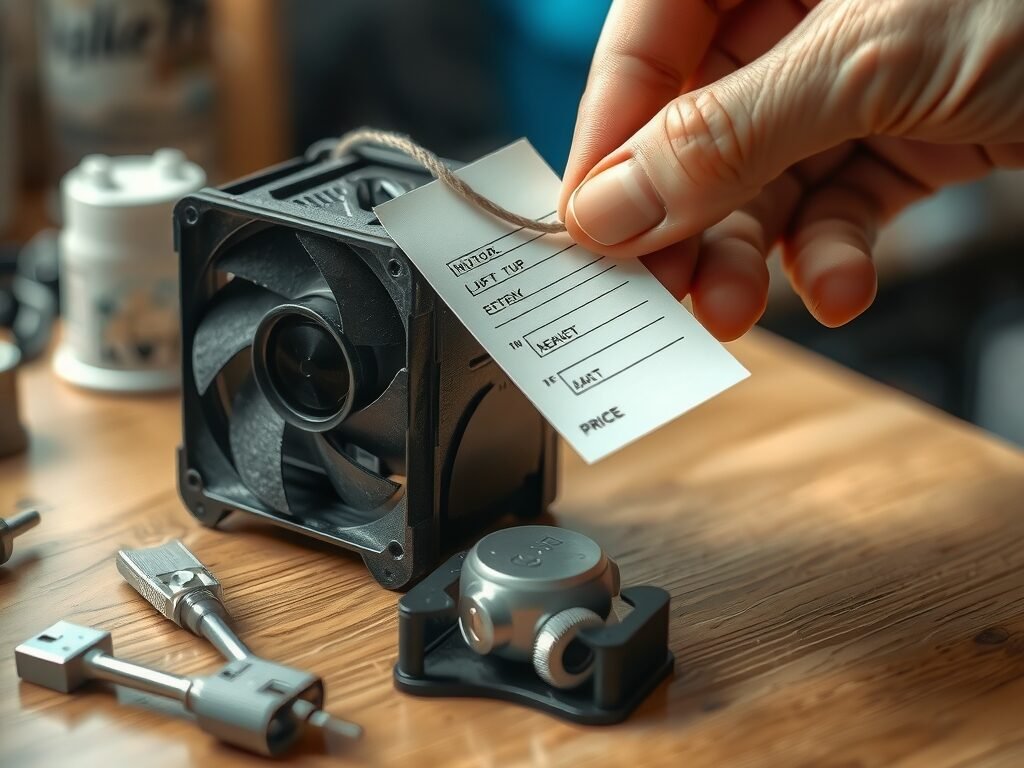 Etiqueta de preço ao lado de componente de ar-condicionado