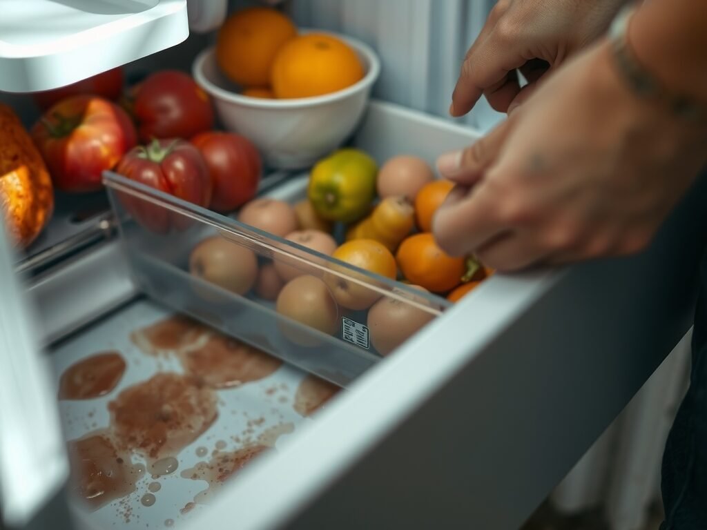 Alimentos estragados no compartimento de legumes