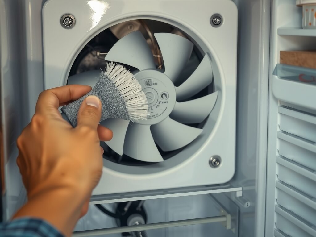 Ventilador interno da geladeira com poeira