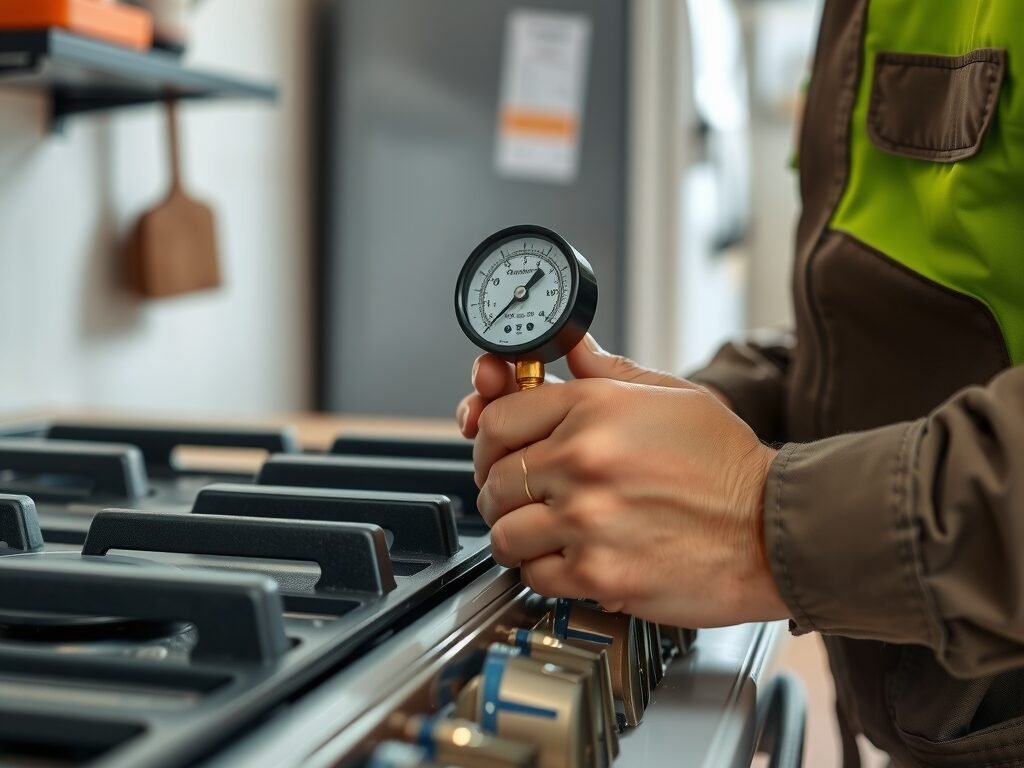 Técnico verificando pressão de gás do fogão