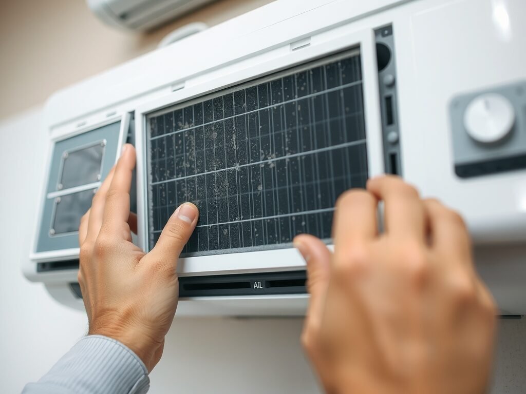 Remoção do filtro de ar sujo para inspeção