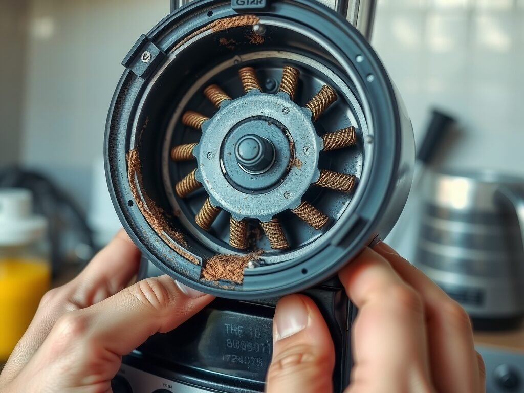 Detalhe interno do motor de liquidificador com escovas gastas