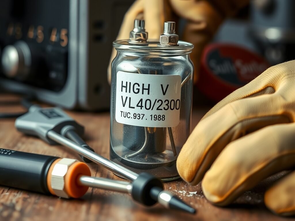 Capacitor de alta tensão com sinais de desgaste
