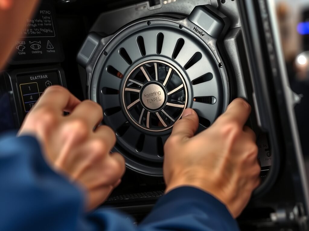 Técnico verificando resistência e ventilador da air fryer