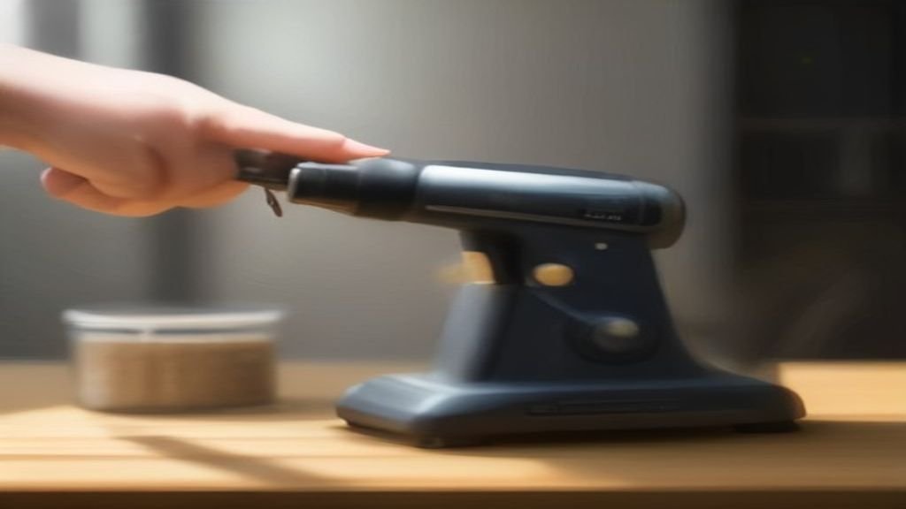 Mão ajustando a base de um eletroportátil na bancada da cozinha