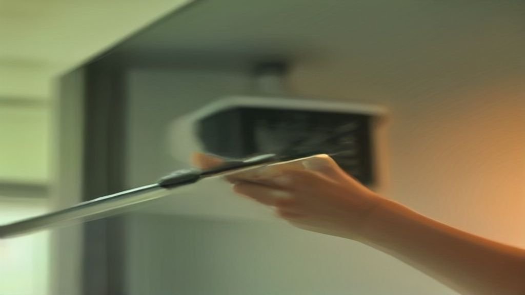 Pessoa limpando as pás de um ventilador de teto em ambiente doméstico