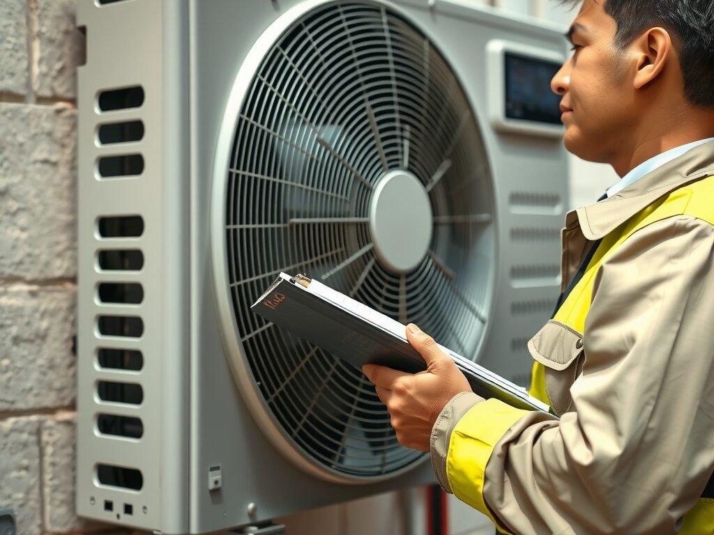 Técnico avaliando vibração na unidade externa