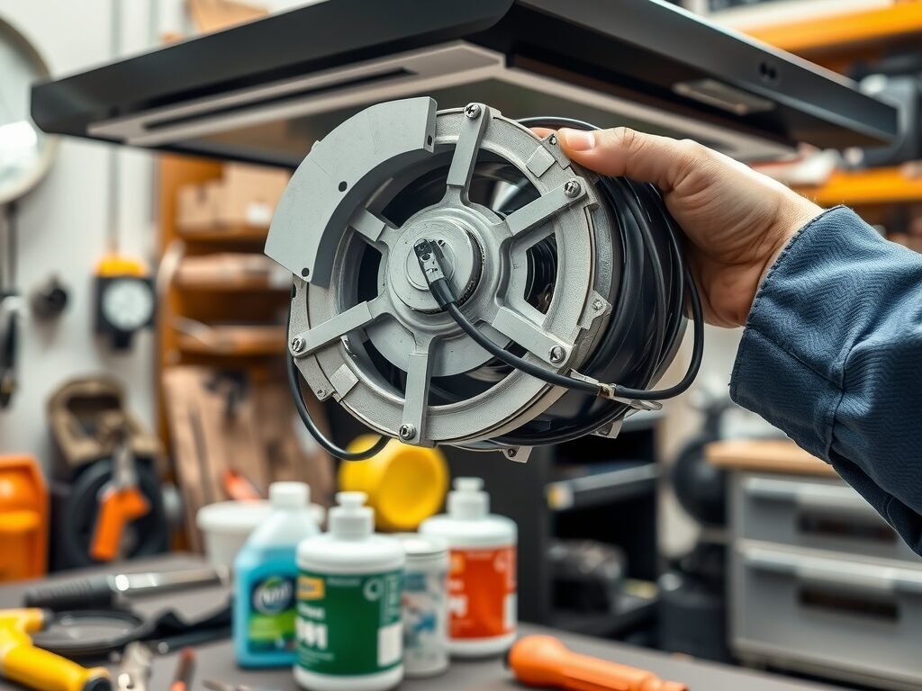 Técnico segurando motor de reposição para coifa