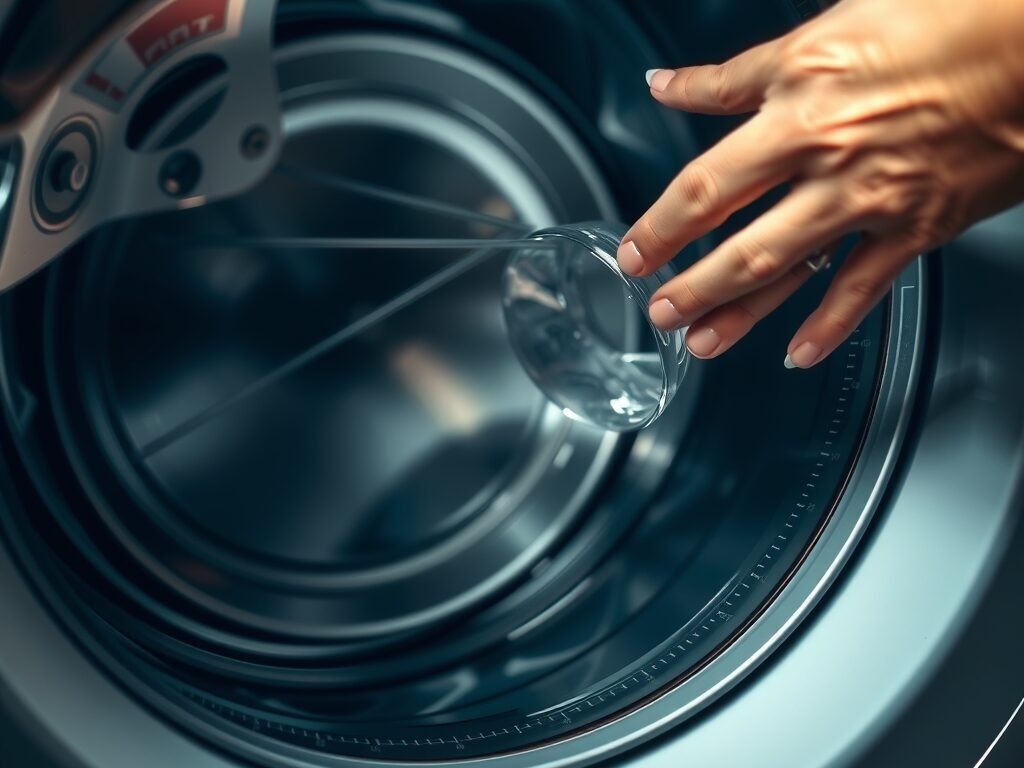Marcador de nível de água dentro da cuba da máquina de lavar