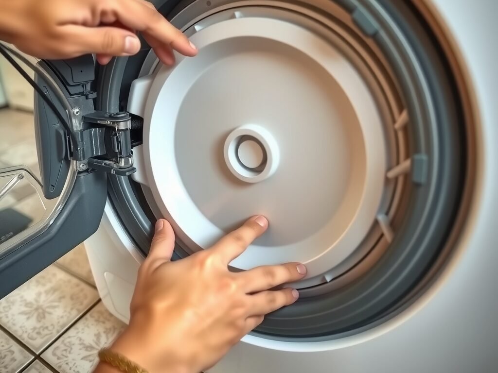 Localização do filtro na porta da lavadora frontal