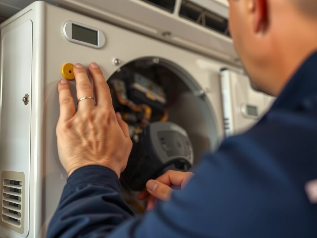 Técnico verificando unidade interna do ar-condicionado