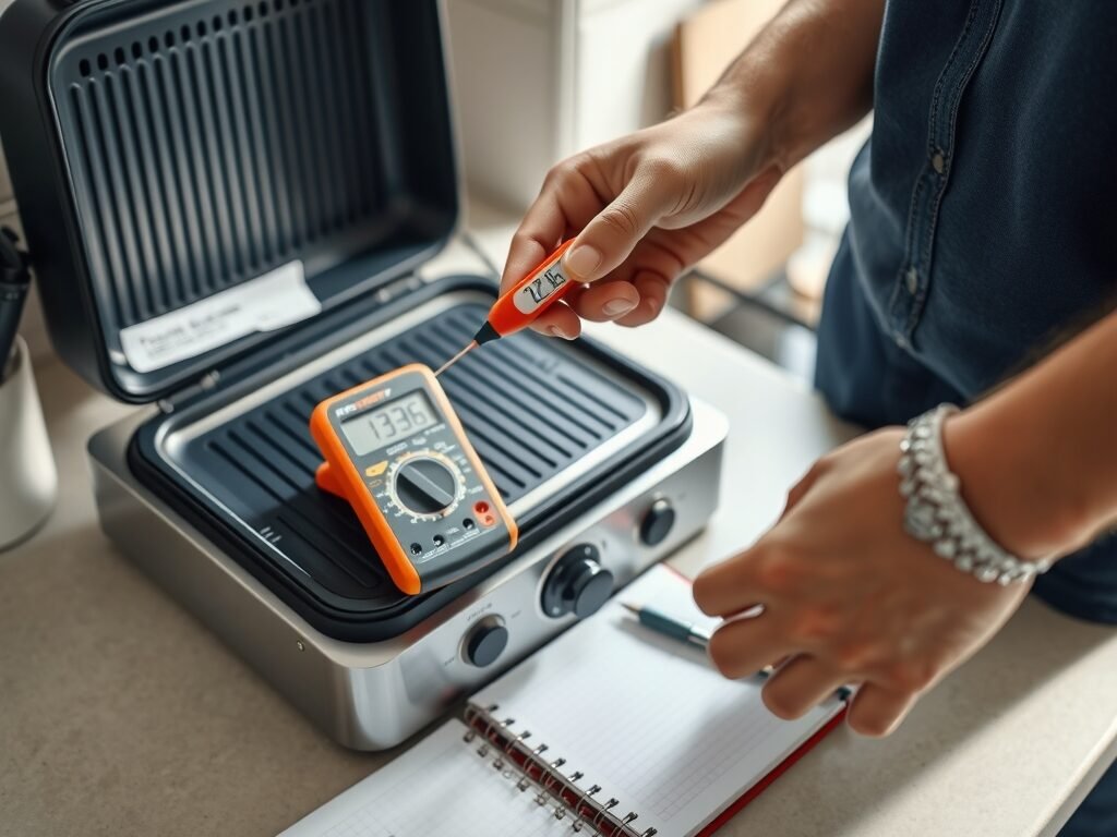 Pessoa preparando medição de tensão e temperatura no grill