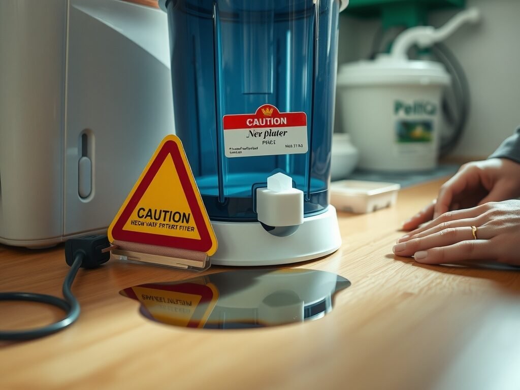 Vazamento no purificador indicando necessidade de técnico