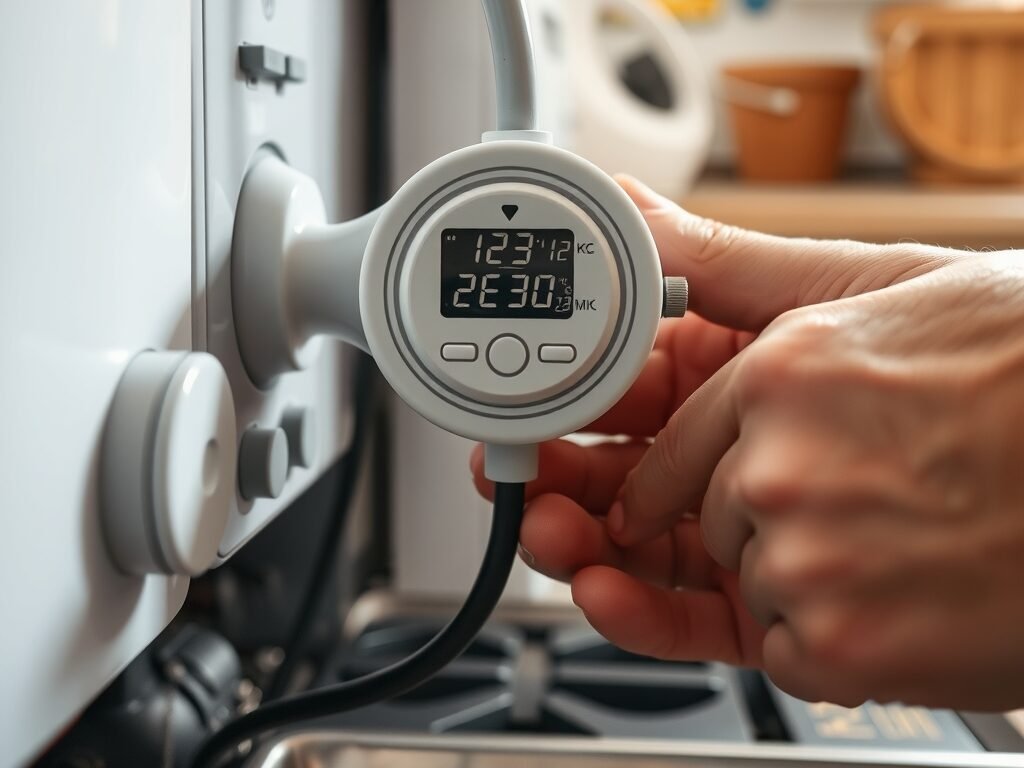 Medidor de energia conectado à tomada da lava-louças