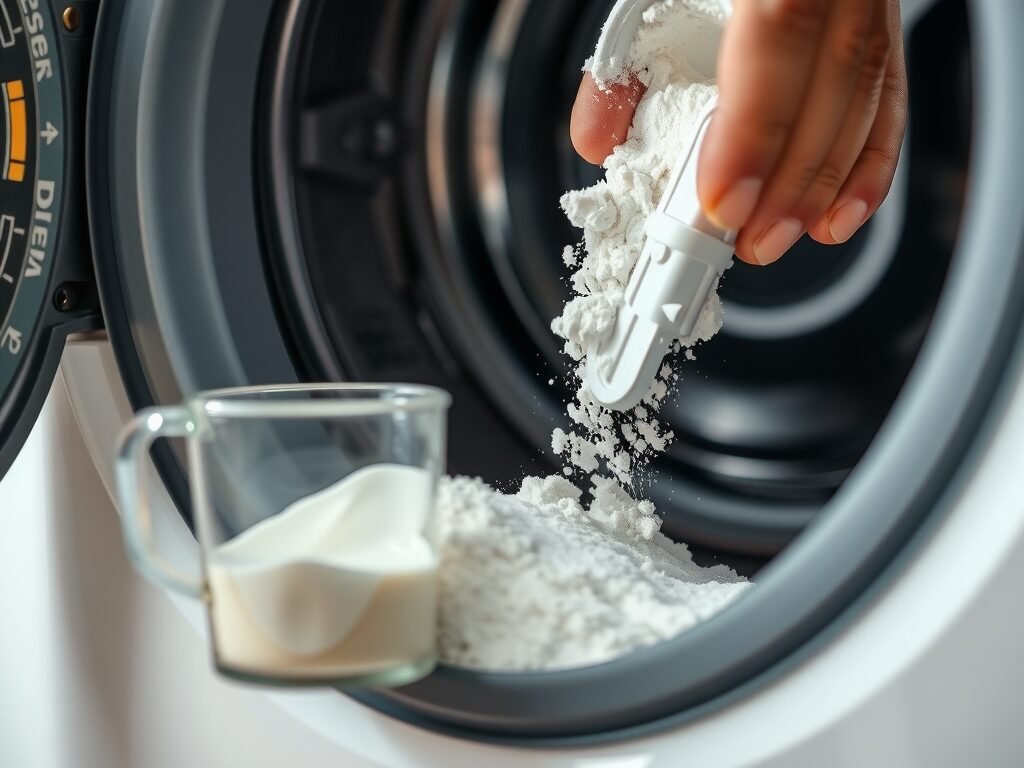 Detergente em pó derramado no compartimento da máquina