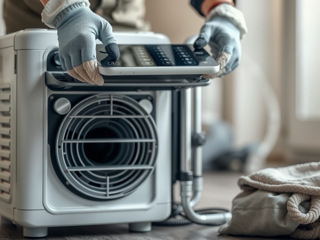 Técnico avaliando umidificador em casa