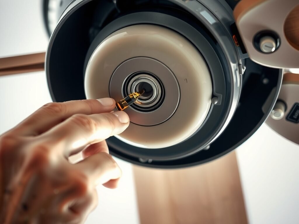 Aplicação de óleo lubrificante no rolamento do ventilador