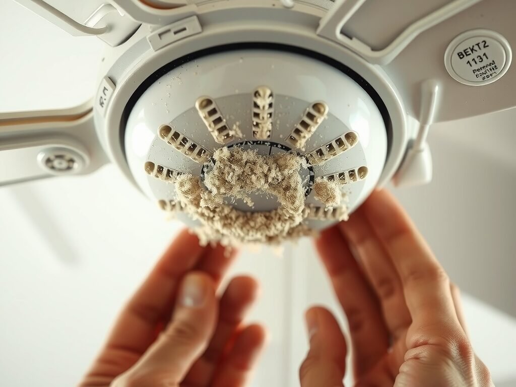 Pás de ventilador de teto com poeira acumulada